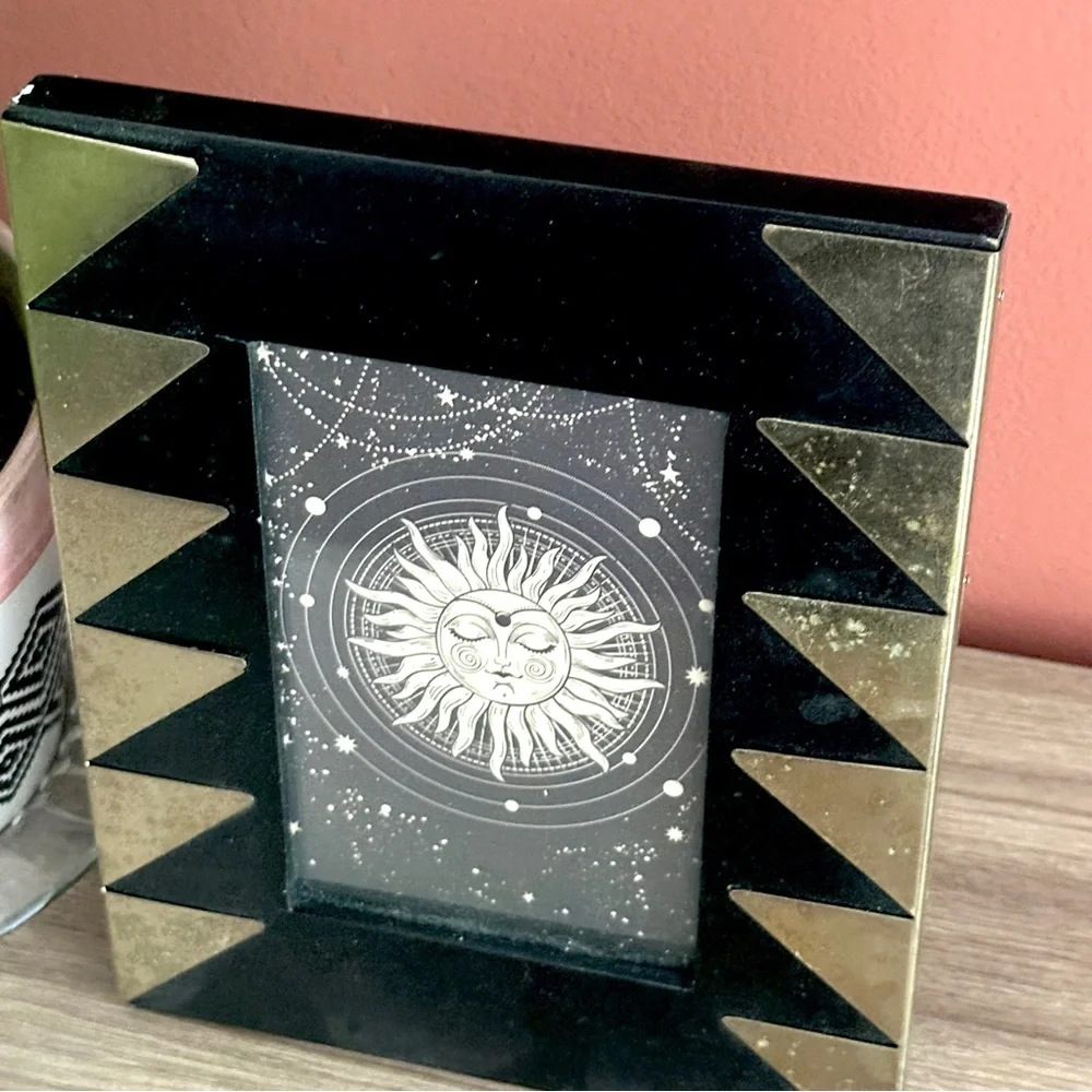 Retro Sun Celestial Art Framed Black & Gold Metal Framed Wall Art Postcard